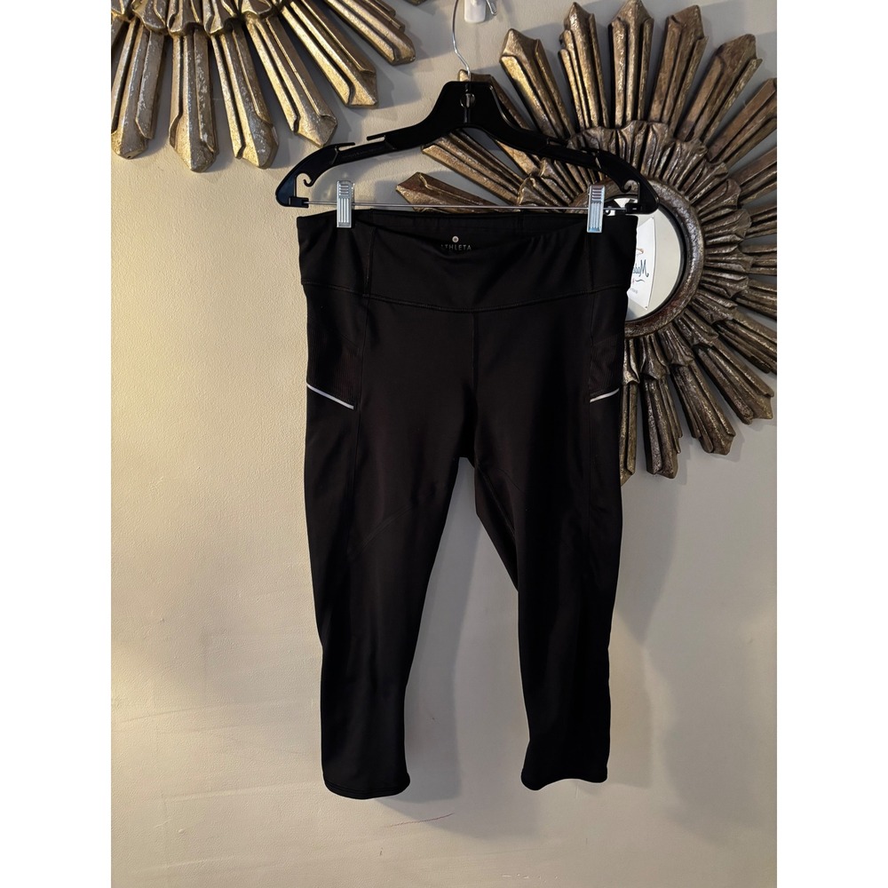 Athleta Be Free Knicker Running Leggings Black Mesh‎ Pocket Womens Medium